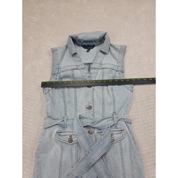 White House Black Market Dress Womens 0 Denim Jumper Sleeveless Belted - Picture 3 of 7